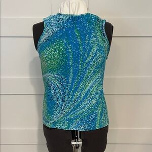 Chaps Blue and Green Patterned Sleeveless Knit Blouse